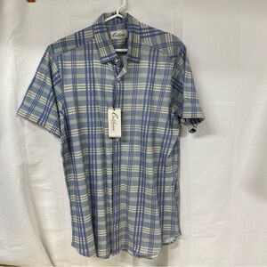 NWT California Shirt Co Blue Plaid Short Sleeve Button Up Shirt Men’s Medium